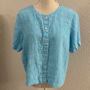 Orvis Blue Linen Button-Up Women's Top Size Medium